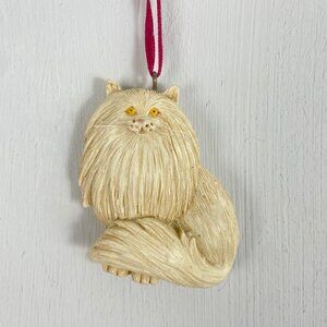 Christmas Ornament Cat Kitten Ceramic Beige Fluffy Kitty Cat Lover Decoration
